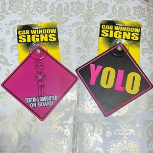 New Set of 2 “Texting Daughter On Board” “YOLO” Car Window Sign (A)